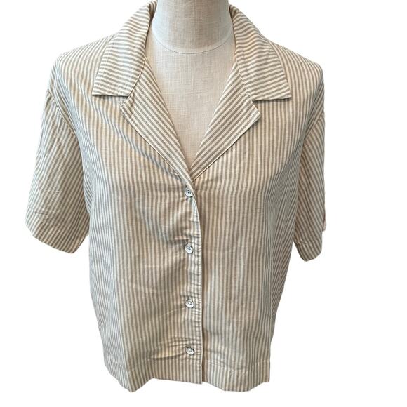 Rag & Bone Reed Short Sleeve Top Beige Stripe Print XS - Picture 2 of 8